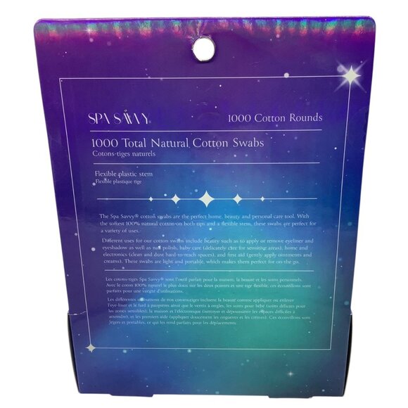 Spa Savvy 1000 Total Natural Cotton Swabs & Rounds Flexible Plastic Stem - Picture 2 of 3